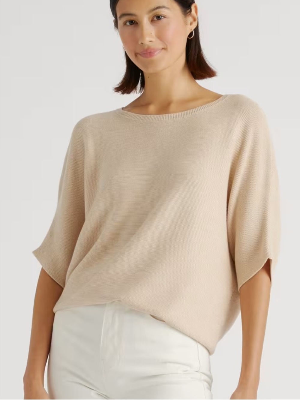 Quince Lightweight Cotton Cashmere Link-Stitch Dolman Sweater small